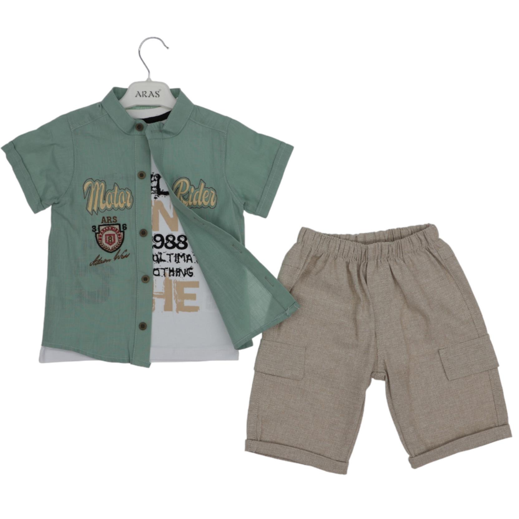 7016 wholesale children's summer three-piece suits, shirts+T-shirts+shorts for babies for 9/24 months