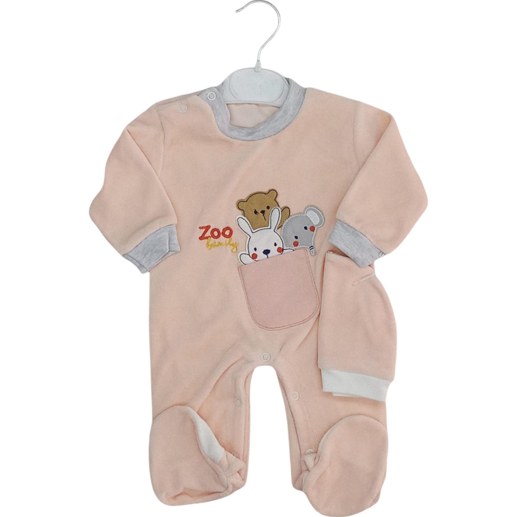 616 embroidered front pocket baby rompers wholesale 3-6-9 months