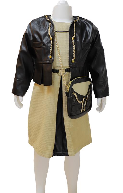 12075 luxury girls dresses wholesale leather jacket suit 3/6 age