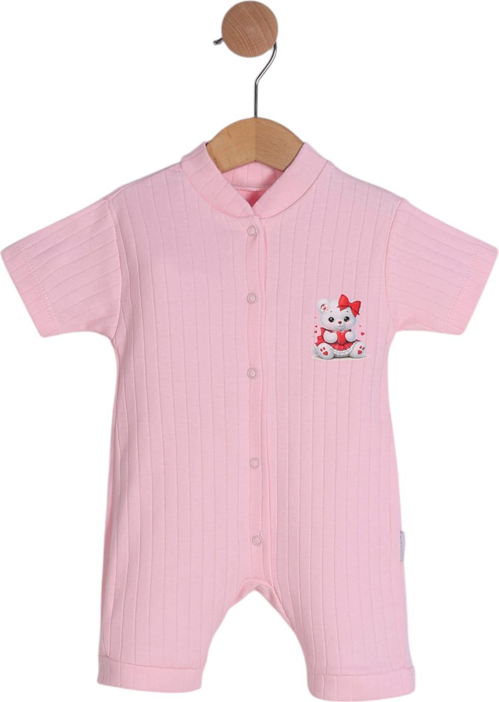 22120 toptan yazlık bebek tulumlar kısa kollu 3-6-9 ay sevimli ayıcık baskı