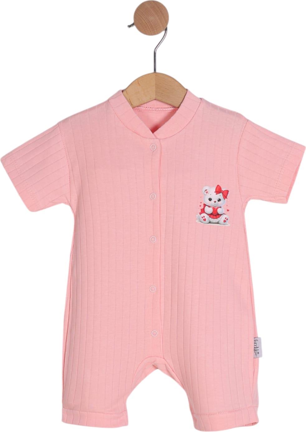 22120 toptan yazlık bebek tulumlar kısa kollu 3-6-9 ay sevimli ayıcık baskı