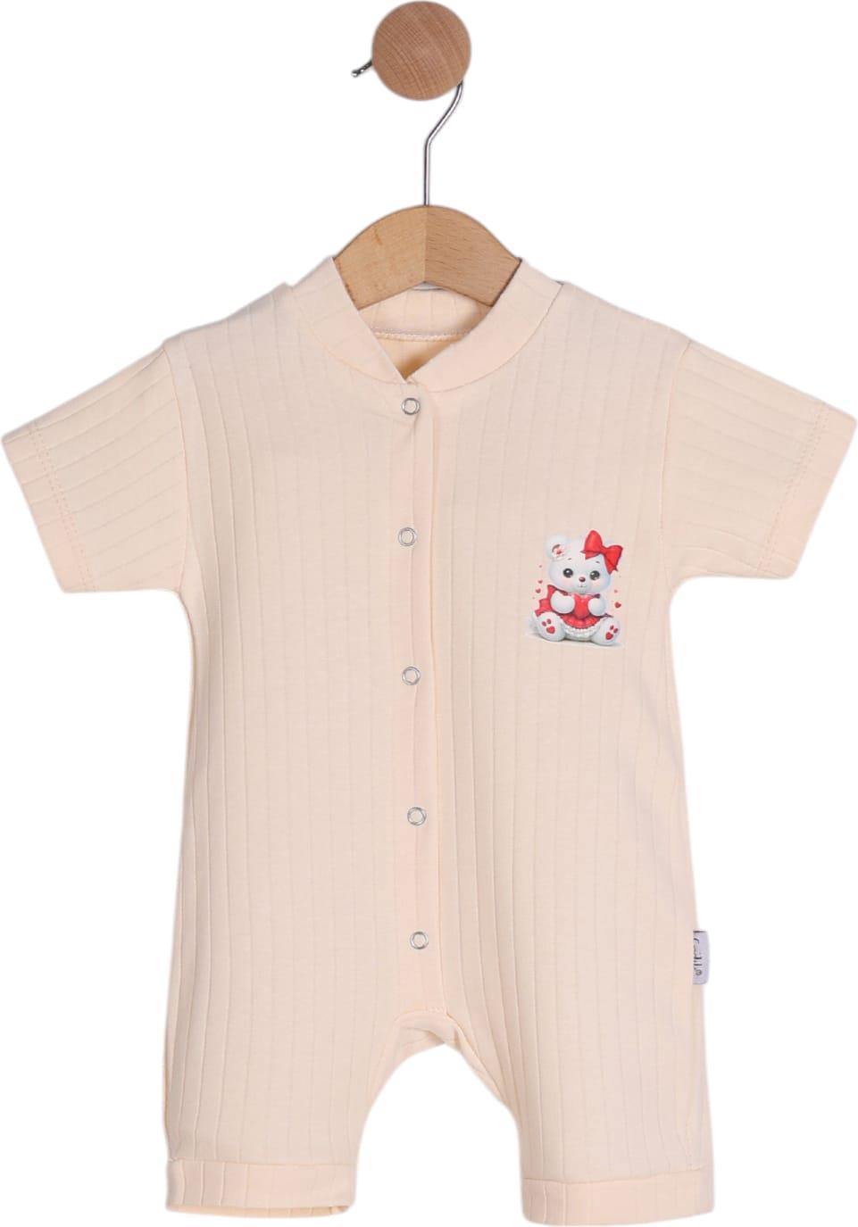 22120 toptan yazlık bebek tulumlar kısa kollu 3-6-9 ay sevimli ayıcık baskı