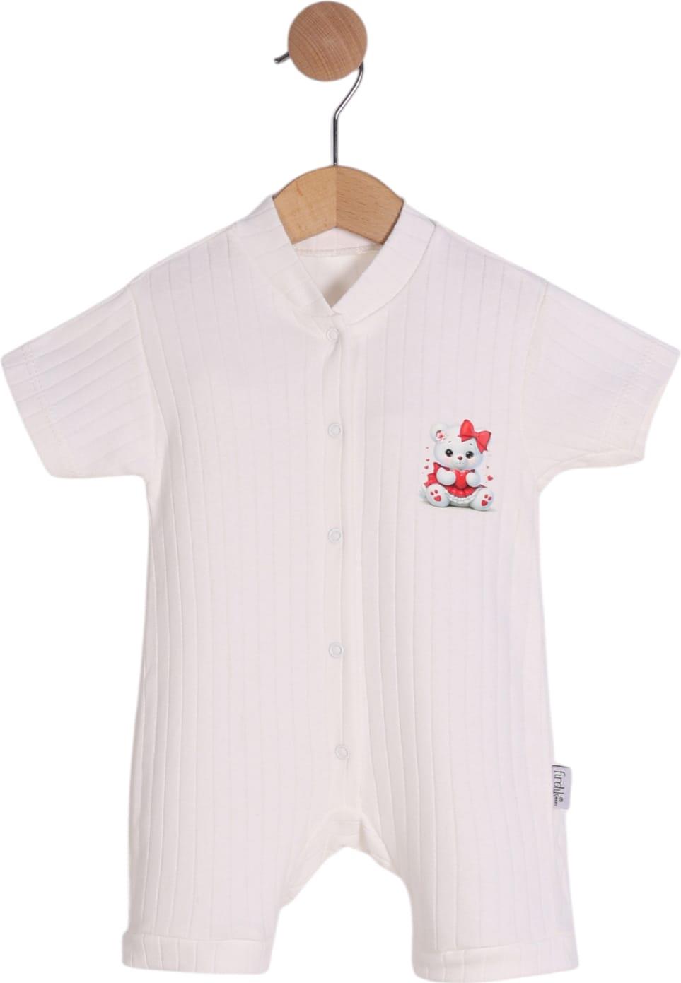 22120 toptan yazlık bebek tulumlar kısa kollu 3-6-9 ay sevimli ayıcık baskı